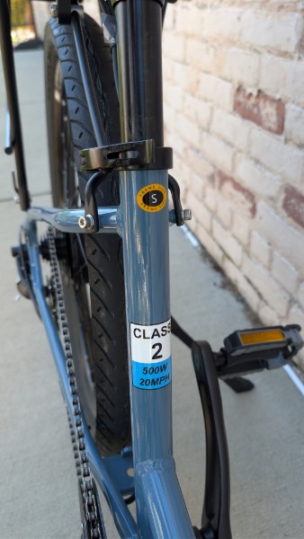 Movo Class 2, 500W, 20 mph label